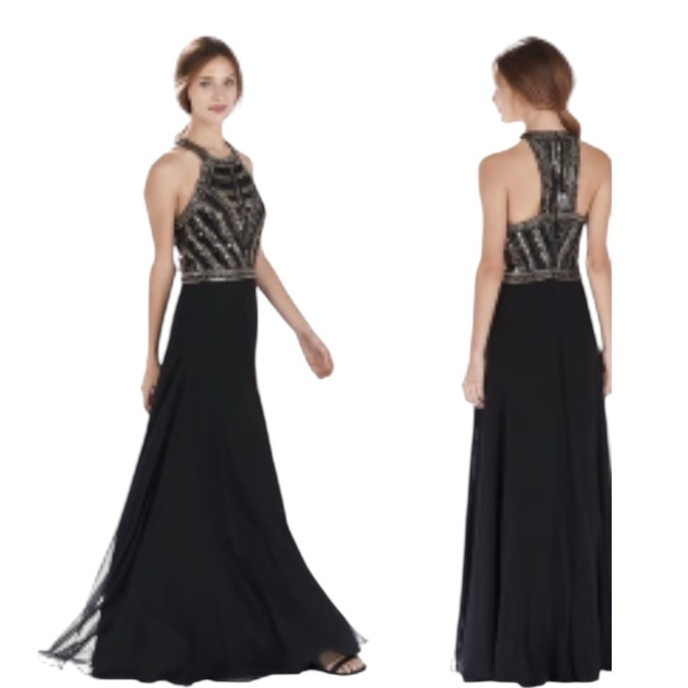 PARKER Elegant Black Beaded Halter Dress Size 2